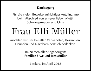 Traueranzeige von Elli Müller von Mitteldeutsche Zeitung Halle/Saalkreis