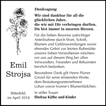 Traueranzeige von Emil Strojsa von Mitteldeutsche Zeitung Bitterfeld