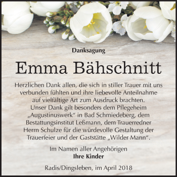 Traueranzeige von Emma Bähschnitt von Mitteldeutsche Zeitung