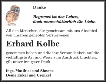 Traueranzeige von Erhard Kolbe von Mitteldeutsche Zeitung Zeitz