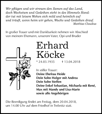 Traueranzeige von Erhard Köcke von Mitteldeutsche Zeitung Merseburg/Querfurt