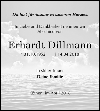 Traueranzeige von Erhardt Dillmann von Mitteldeutsche Zeitung Köthen