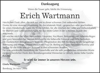 Traueranzeige von Erich Wartmann von Super Sonntag Bernburg