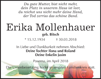 Traueranzeige von Erika Mollenhauer von Mitteldeutsche Zeitung Weißenfels