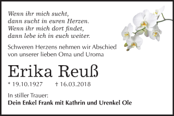 Traueranzeige von Erika Reuß von Mitteldeutsche Zeitung Bitterfeld
