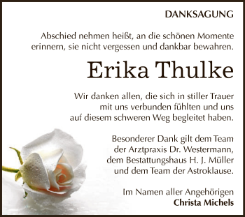 Traueranzeige von Erika Thulke von Super Sonntag Aschersleben