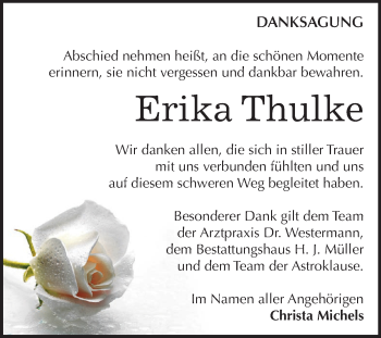 Traueranzeige von Erika Thulke von Mitteldeutsche Zeitung Aschersleben