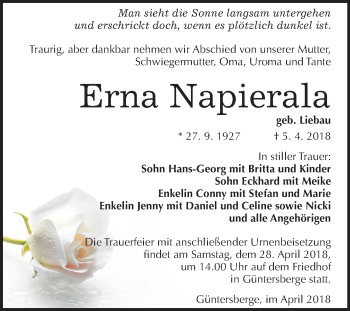 Traueranzeige von Erna Napierala von Mitteldeutsche Zeitung