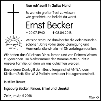Traueranzeige von Ernst Becker von Mitteldeutsche Zeitung Zeitz