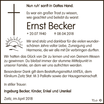 Traueranzeige von Ernst Becker von Super Sonntag Zeitz