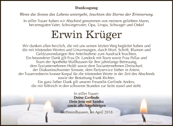 Traueranzeige von Erwin Krüger von WVG - Wochenspiegel SGH