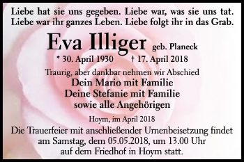 Traueranzeige von Eva Illiger von WVG - Wochenspiegel Quedlinburg