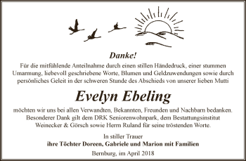 Traueranzeige von Evelyn Ebeling von Super Sonntag Bernburg