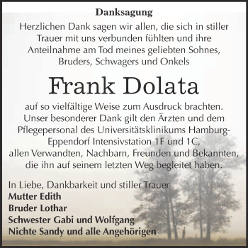 Traueranzeige von Frank Dolata von WVG - Wochenspiegel Bitterfeld