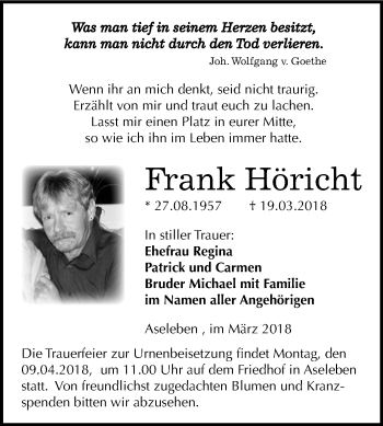 Traueranzeige von Frank Höricht von Mitteldeutsche Zeitung