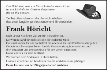 Traueranzeige von Frank Höricht von Mitteldeutsche Zeitung