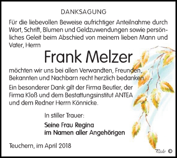 Traueranzeige von Frank Melzer von Mitteldeutsche Zeitung Weißenfels