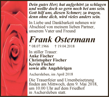 Traueranzeige von Frank Ostermann von Super Sonntag Aschersleben