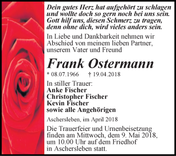Traueranzeige von Frank Ostermann von Mitteldeutsche Zeitung Aschersleben