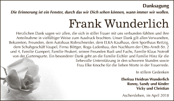 Traueranzeige von Frank Wunderlich von Super Sonntag Aschersleben