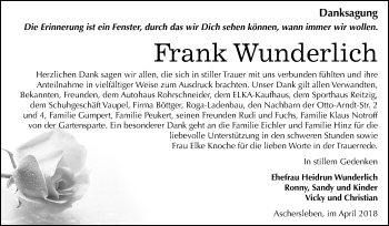 Traueranzeige von Frank Wunderlich von Mitteldeutsche Zeitung Aschersleben