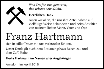 Traueranzeige von Franz Hartmann von Mitteldeutsche Zeitung
