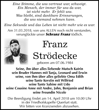 Traueranzeige von Franz Strödecke von Mitteldeutsche Zeitung Merseburg/Querfurt