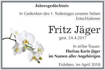 Traueranzeige von Fritz Jäger von Mitteldeutsche Zeitung