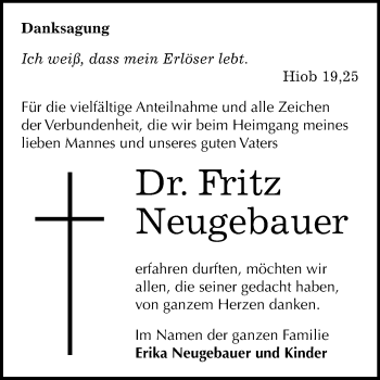 Traueranzeige von Fritz Neugebauer von Mitteldeutsche Zeitung