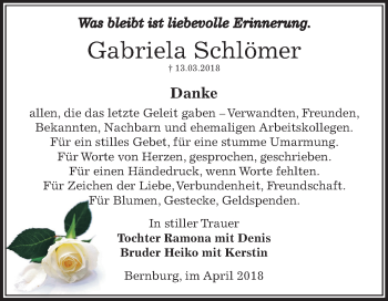 Traueranzeige von Gabriela Schlömer von Mitteldeutsche Zeitung Bernburg