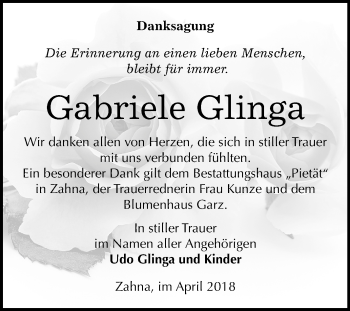 Traueranzeige von Gabriele Glinga von Mitteldeutsche Zeitung