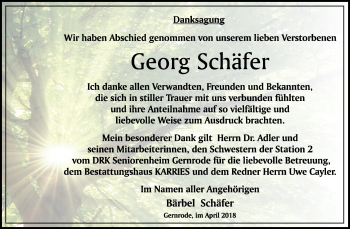 Traueranzeige von Georg Schäfer von Mitteldeutsche Zeitung Quedlinburg