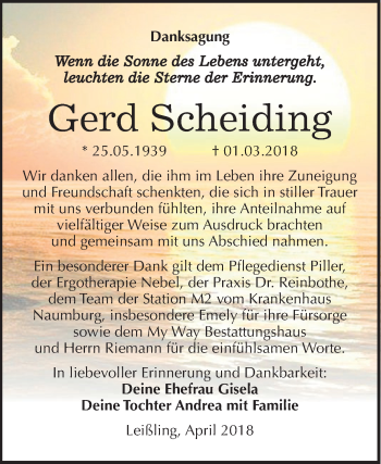 Traueranzeige von Gerd Scheiding von WVG - Wochenspiegel NMB / WSF / ZTZ