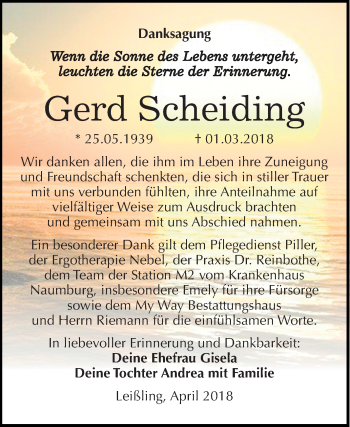 Traueranzeige von Gerd Scheiding von Mitteldeutsche Zeitung Weißenfels