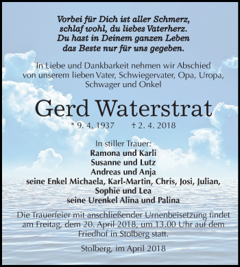 Traueranzeige von Gerd Waterstrat von Mitteldeutsche Zeitung