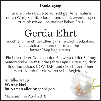 Traueranzeige von Gerda Ehrt von Super Sonntag Zeitz