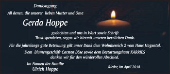 Traueranzeige von Gerda Hoppe von WVG - Wochenspiegel Quedlinburg
