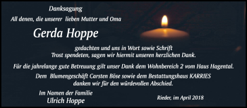 Traueranzeige von Gerda Hoppe von Mitteldeutsche Zeitung Quedlinburg