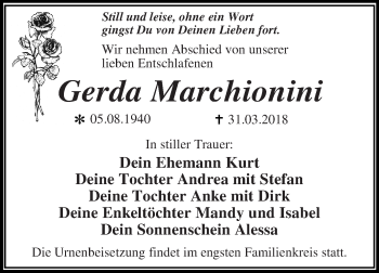 Traueranzeige von Gerda Marchionini von WVG - Wochenspiegel Dessau / Köthen