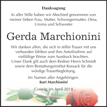 Traueranzeige von Gerda Marchionini von Super Sonntag Wittenberg