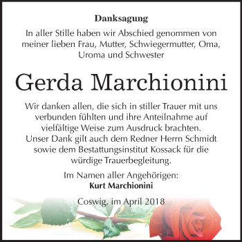 Traueranzeige von Gerda Marchionini von Mitteldeutsche Zeitung