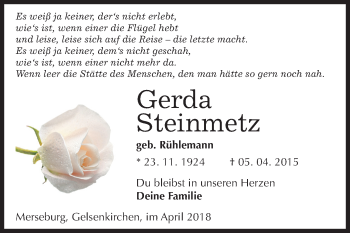 Traueranzeige von Gerda Steinmetz von Mitteldeutsche Zeitung Merseburg/Querfurt
