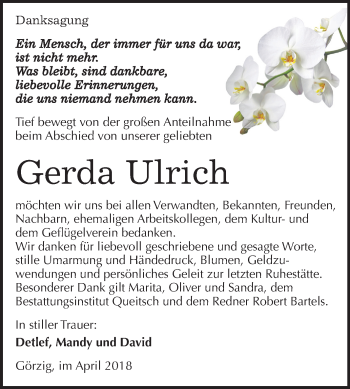 Traueranzeige von Gerda Ulrich von Mitteldeutsche Zeitung