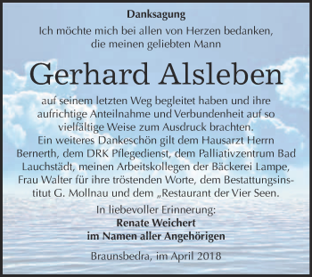 Traueranzeige von Gerhard Alsleben von WVG - Wochenspiegel Merseburg