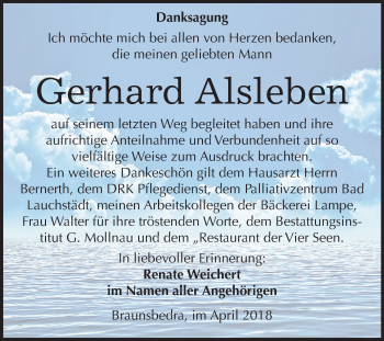 Traueranzeige von Gerhard Alsleben von Mitteldeutsche Zeitung Merseburg/Querfurt