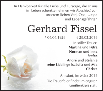 Traueranzeige von Gerhard Fissel von Mitteldeutsche Zeitung