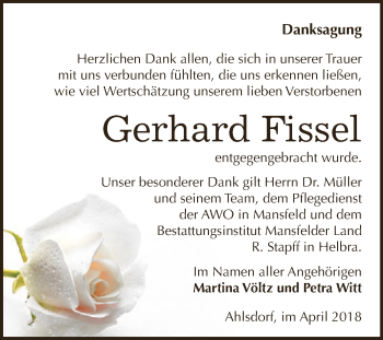 Traueranzeige von Gerhard Fissel von Super Sonntag SGH Mansf. Land