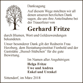 Traueranzeige von Gerhard Fritze von Super Sonntag SGH Mansf. Land