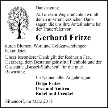 Traueranzeige von Gerhard Fritze von Mitteldeutsche Zeitung
