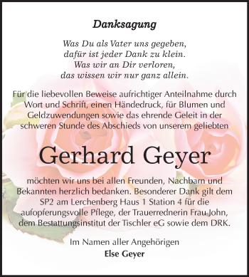Traueranzeige von Gerhard Geyer von Mitteldeutsche Zeitung